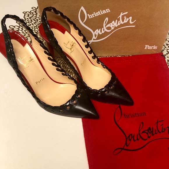 Christian Louboutin Shoes - Christian Louboutin Ostri Sling 100 Kid/Pat Heels